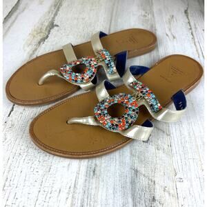 Valentina Rangoni Women’s 9.5 Multicolor Leather Beaded Designer Slip-On Sandals